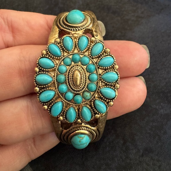 Southwestern Turquoise Style Wide Cuff Bracelet Boho Statement - Picture 3 of 16